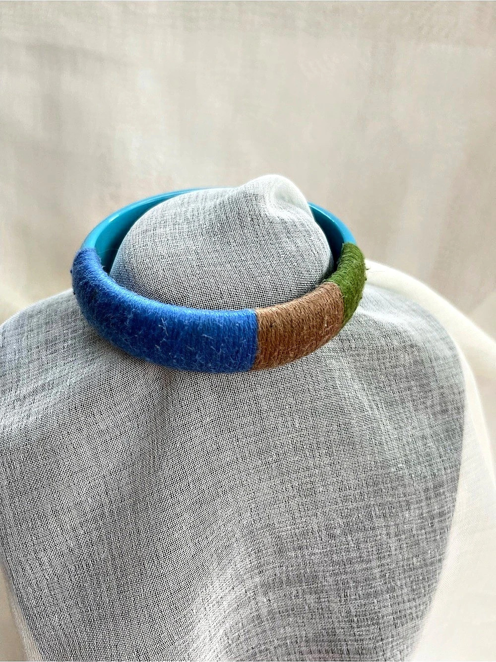Thread & Plastic Color Block Bracelet in Blue, Brown, & GreenLike New